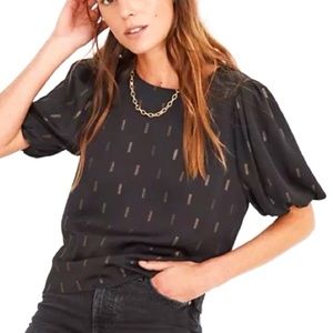 Madewell Metallic Jacquard Puff-Sleeve Top
